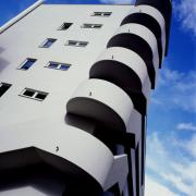 ArchitektInnen / KünstlerInnen: Martin Kohlbauer<br>Projekt: Wohnhausanlage Donaufelderstraße<br>Aufnahmedatum: 03/00<br>Format: 4x5'' C-Dia<br>Lieferformat: Dia-Duplikat, Scan 300 dpi<br>Bestell-Nummer: 9490/A<br>